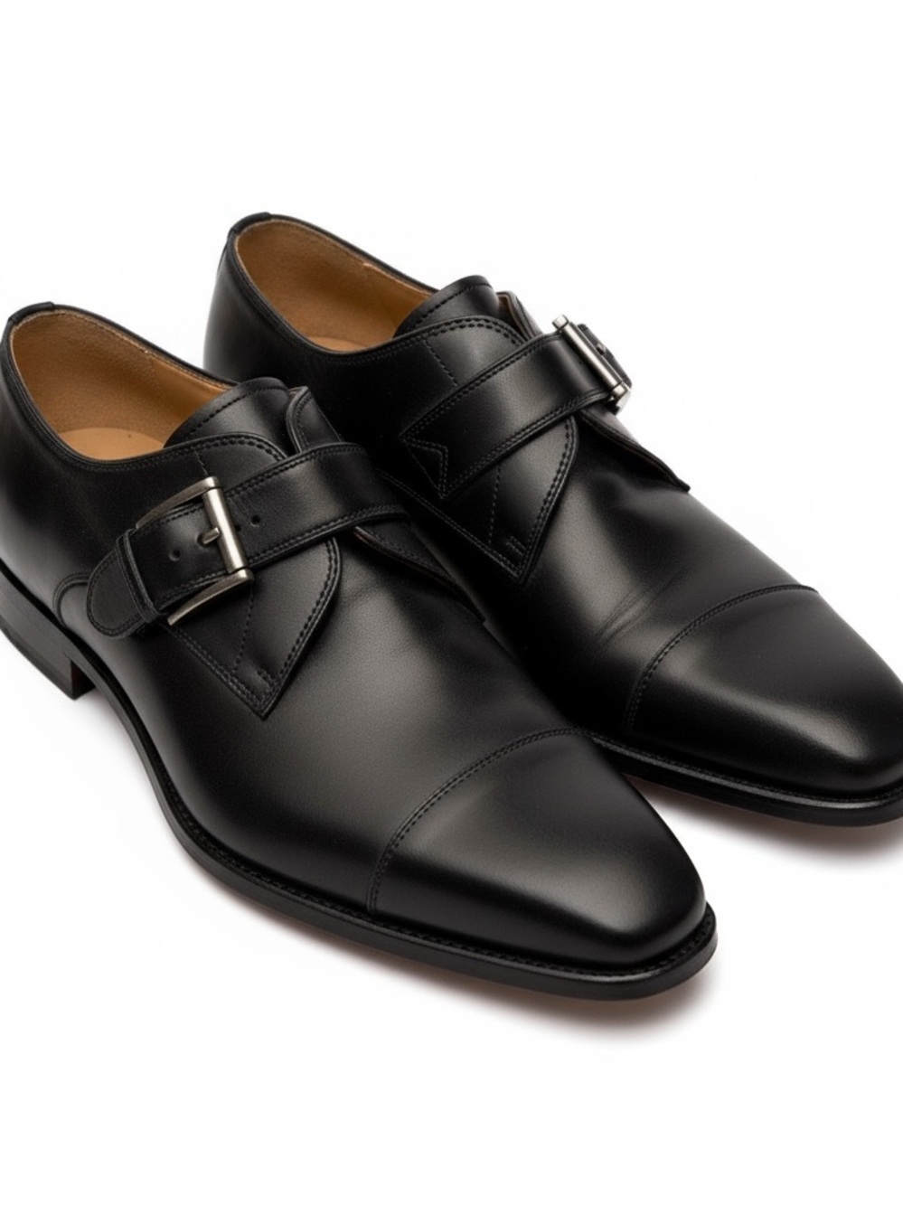MAGNANNI ✘ Black Double Monk Strap Cap Toe Dress Shoes 7 Leather Spain - Picture 14 of 14